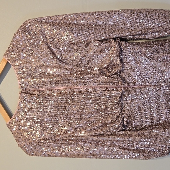 NWT Eliza J V Neck Sequin Blouson Dress sz 6 - Picture 6 of 13
